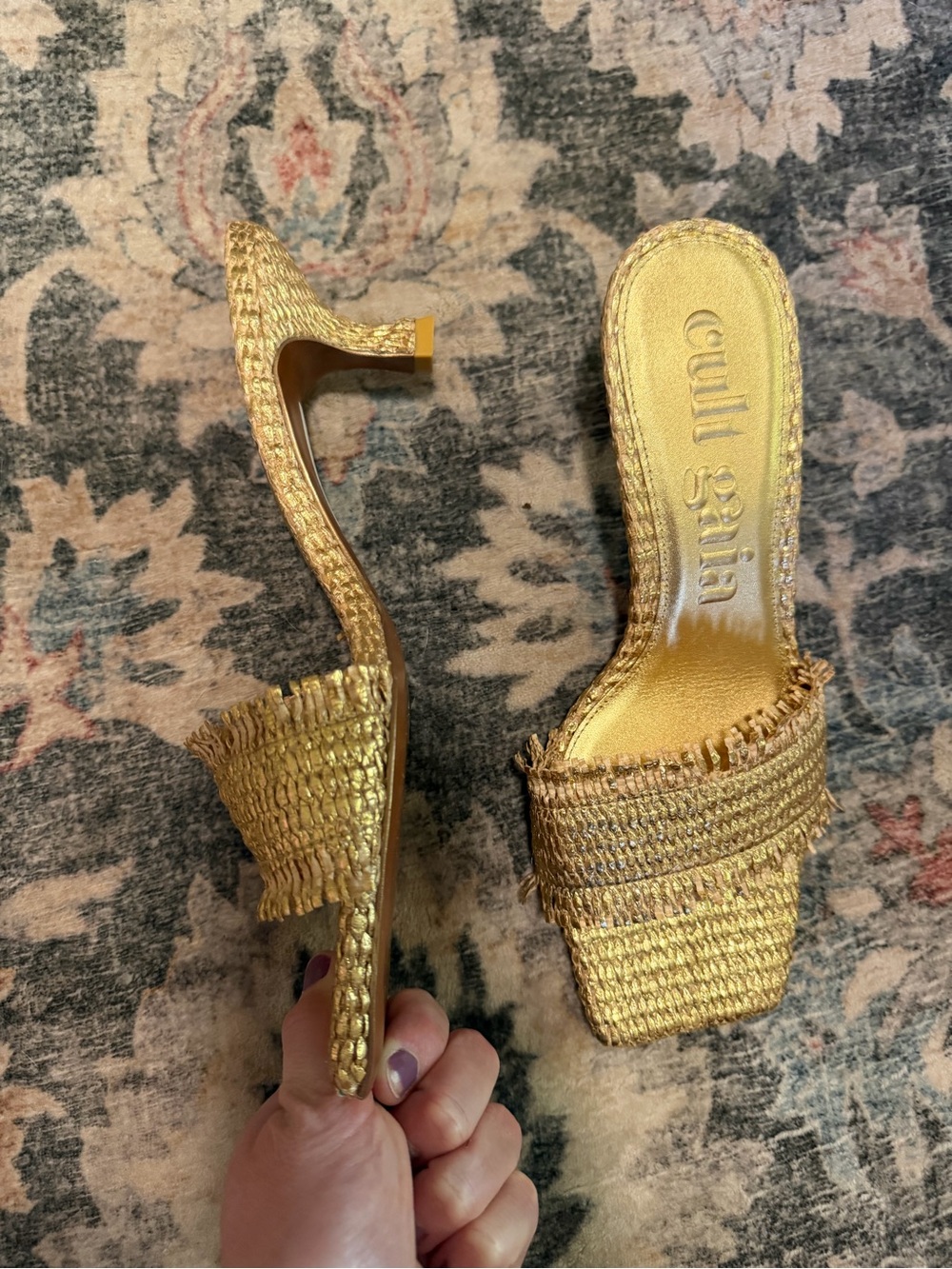 Cult Gaia Ada Gold Straw Metallic Square Toe Sandals / 39 / 8.5 - Picture 7 of 13